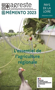 Photo d'un canard dans une culture de fraises hors sol en page de couverture du mémento, prise à Ingrandes le Fresne en Maine-et-Loire