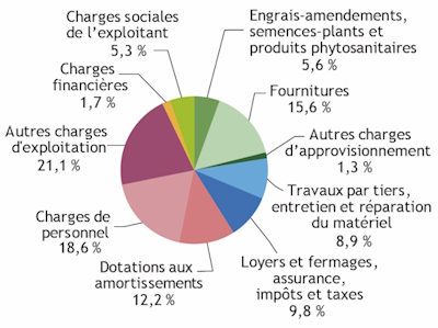 Le graphe 9 pr&eacute;sente, pour l'ann&eacute;e 2023, la composition des charges des exploitations des Pays de la Loire sp&eacute;cialis&eacute;es en viticulture (OTEX 35). Les donn&eacute;es du r&eacute;seau comptable RICA ont &eacute;t&eacute; mobilis&eacute;es (source MAASA-SSP-Agreste). Les charges li&eacute;es aux personnes (salari&eacute;es et non salari&eacute;es) repr&eacute;sentent pr&egrave;s de 24 % de l'ensemble des charges des exploitations viticoles de la r&eacute;gion.