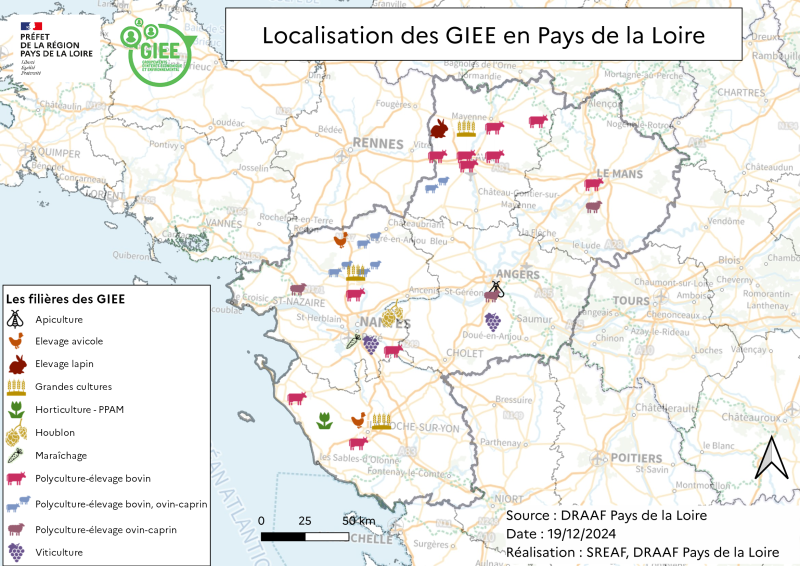 Catographie des GIEE actifs en Pays de la Loire en 2024